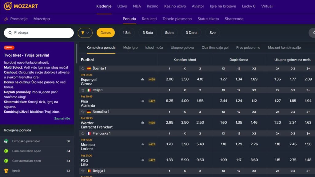 mozzart izgled stranice